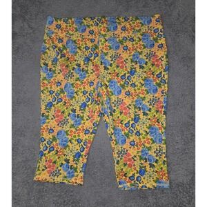 D&Co Active Yellow Floral Print Capri Leggings Women's Plus Size 2X